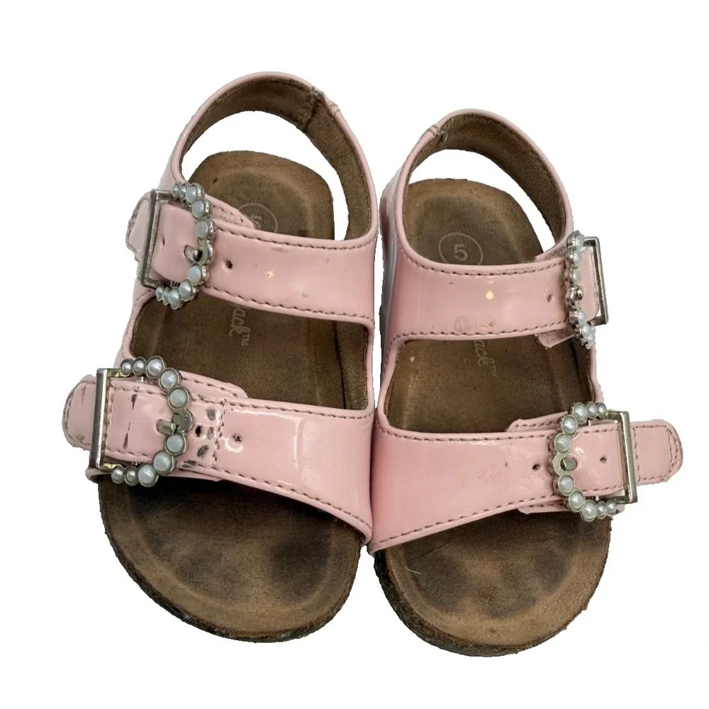 Cat & Jack Reagan Pink Patent Pearl Buckle Girls Sandals Toddler | Kid's Size 5